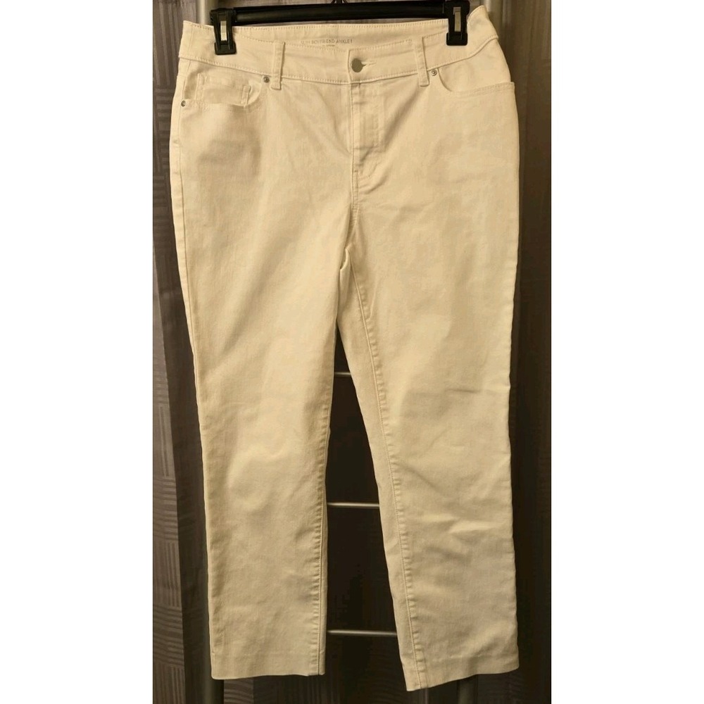 Chico's Jeans 1 Slim Boyfriend‎ Ankle Straight Leg Slimming Stretch White Denim